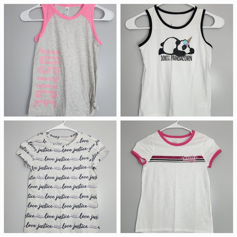 4-pack Justice bundle: (2) racerback tank tops & (2) Tee shirts. All sz8.